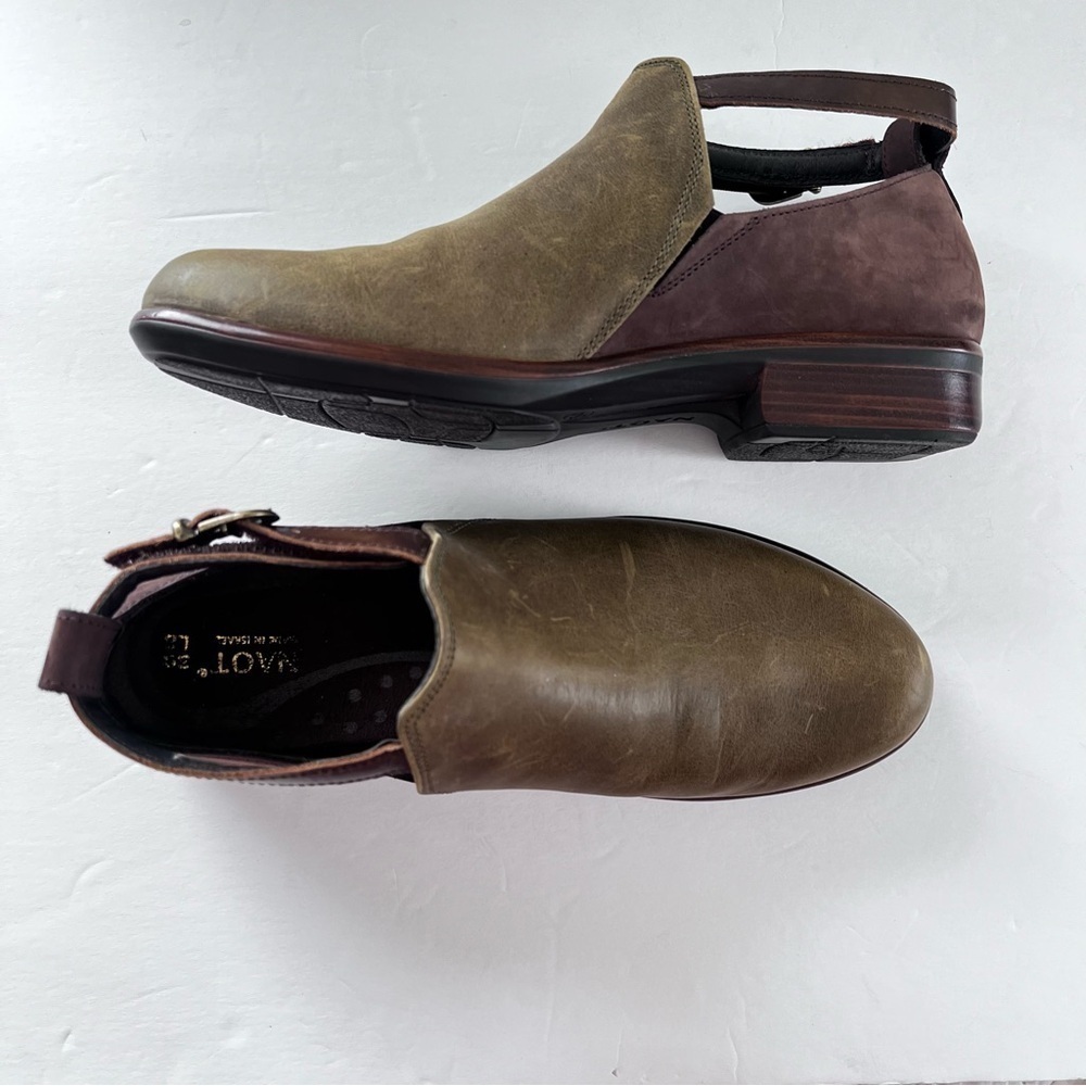 Naot Women’s Kamsin Shoe in Olive Green and Brown size 8